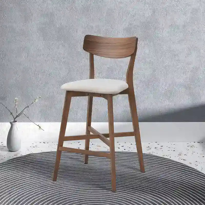 Ensemble de salle à manger moderne 3 pièces avec table ronde en bois et 2 tabourets de bar rembourrés en bois massif pour salle à manger, bar et salon
