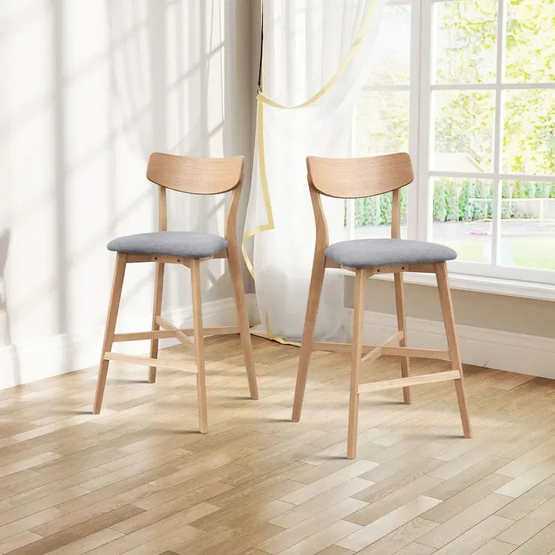 Ensemble de salle à manger moderne 3 pièces avec table ronde en bois et 2 tabourets de bar rembourrés en bois massif pour salle à manger, bar et salon