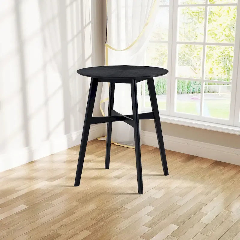 Ensemble de salle à manger moderne 3 pièces avec table ronde en bois et 2 tabourets de bar rembourrés en bois massif pour salle à manger, bar et salon