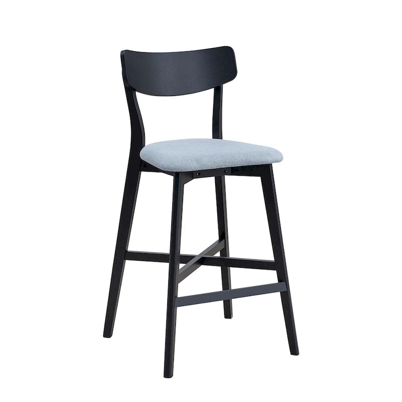 Ensemble de salle à manger moderne 3 pièces avec table ronde en bois et 2 tabourets de bar rembourrés en bois massif pour salle à manger, bar et salon