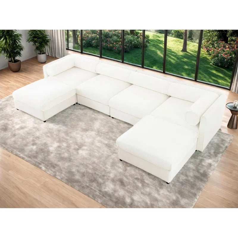 Canapé d'angle modulable en U rembourré en chenille 142,5 po avec rangement, combinaison DIY