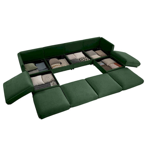 Canapé d'angle modulable en U rembourré en chenille 142,5 po avec rangement, combinaison DIY