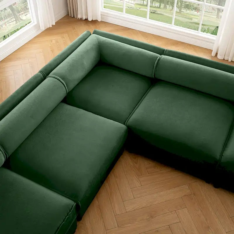 Canapé d'angle modulable en U rembourré en chenille 142,5 po avec rangement, combinaison DIY