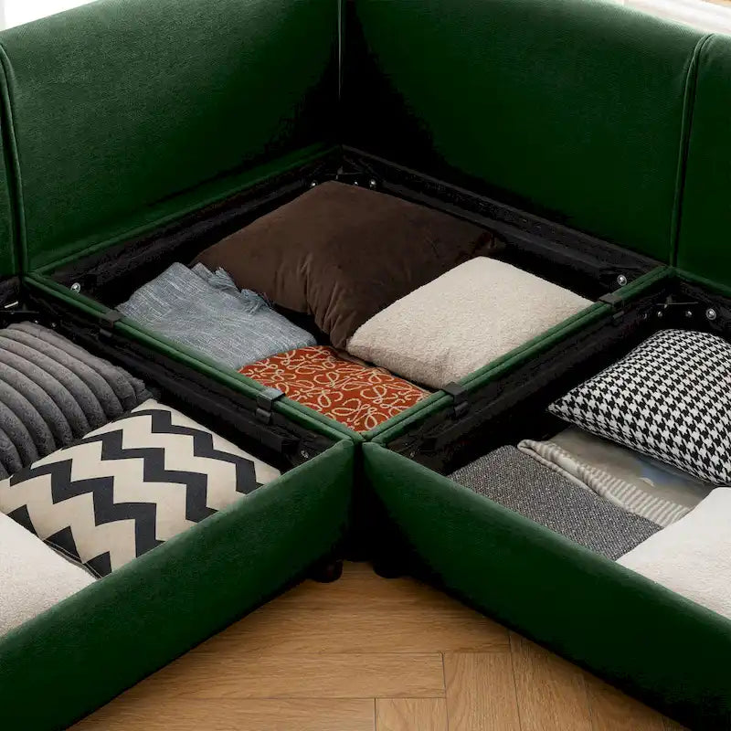 Canapé d'angle modulable en U rembourré en chenille 142,5 po avec rangement, combinaison DIY