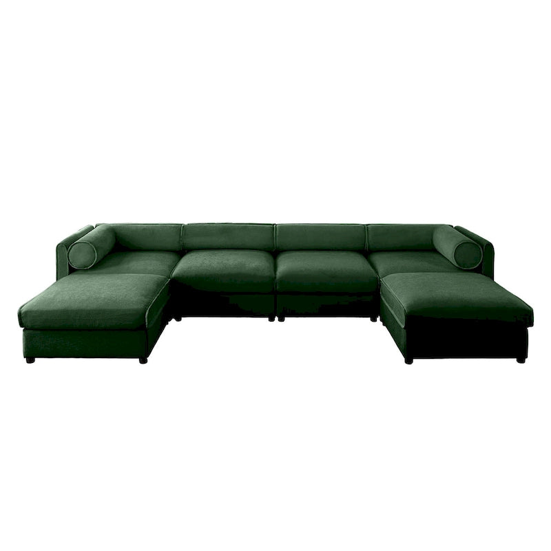 Canapé d'angle modulable en U rembourré en chenille 142,5 po avec rangement, combinaison DIY