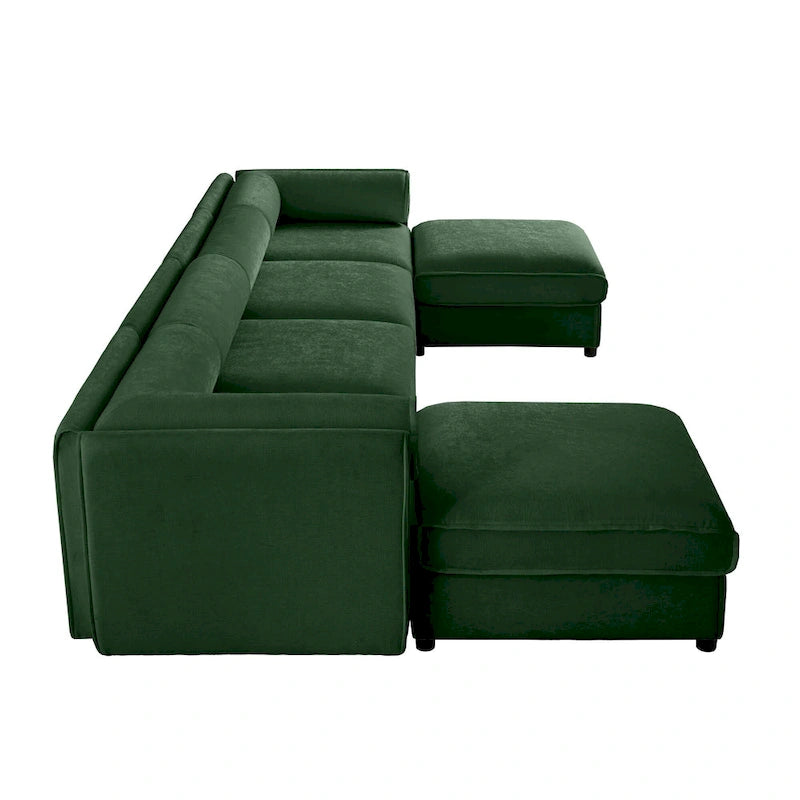 Canapé d'angle modulable en U rembourré en chenille 142,5 po avec rangement, combinaison DIY
