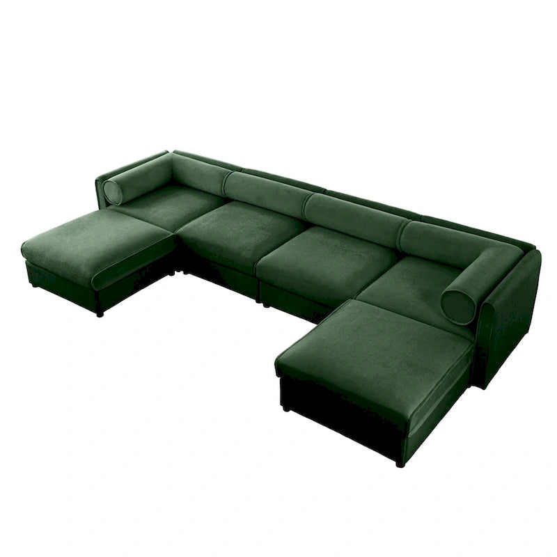 Canapé d'angle modulable en U rembourré en chenille 142,5 po avec rangement, combinaison DIY