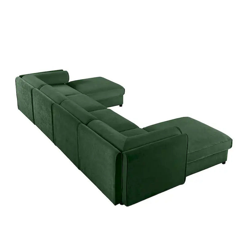 Canapé d'angle modulable en U rembourré en chenille 142,5 po avec rangement, combinaison DIY