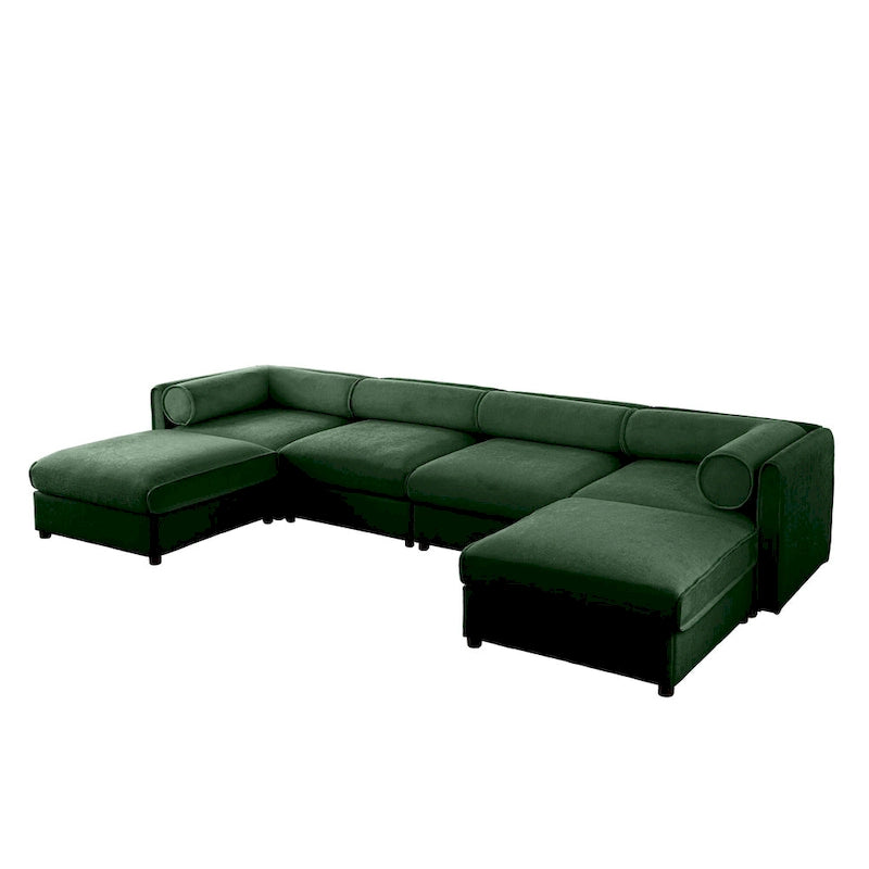 Canapé d'angle modulable en U rembourré en chenille 142,5 po avec rangement, combinaison DIY