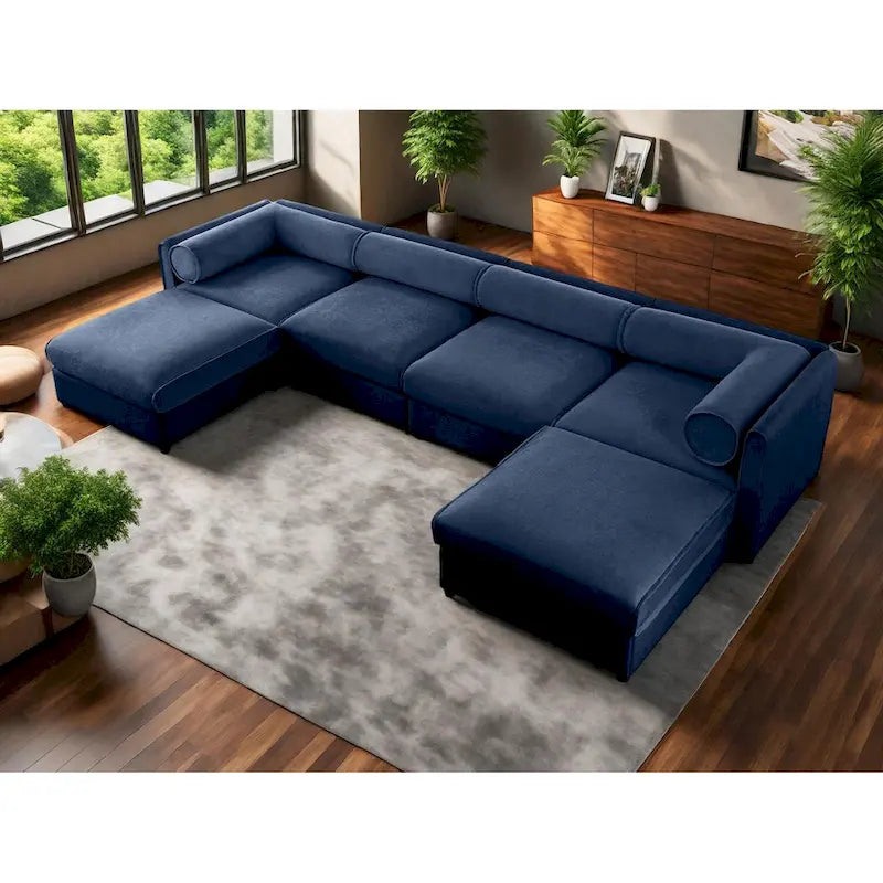 Canapé d'angle modulable en U rembourré en chenille 142,5 po avec rangement, combinaison DIY