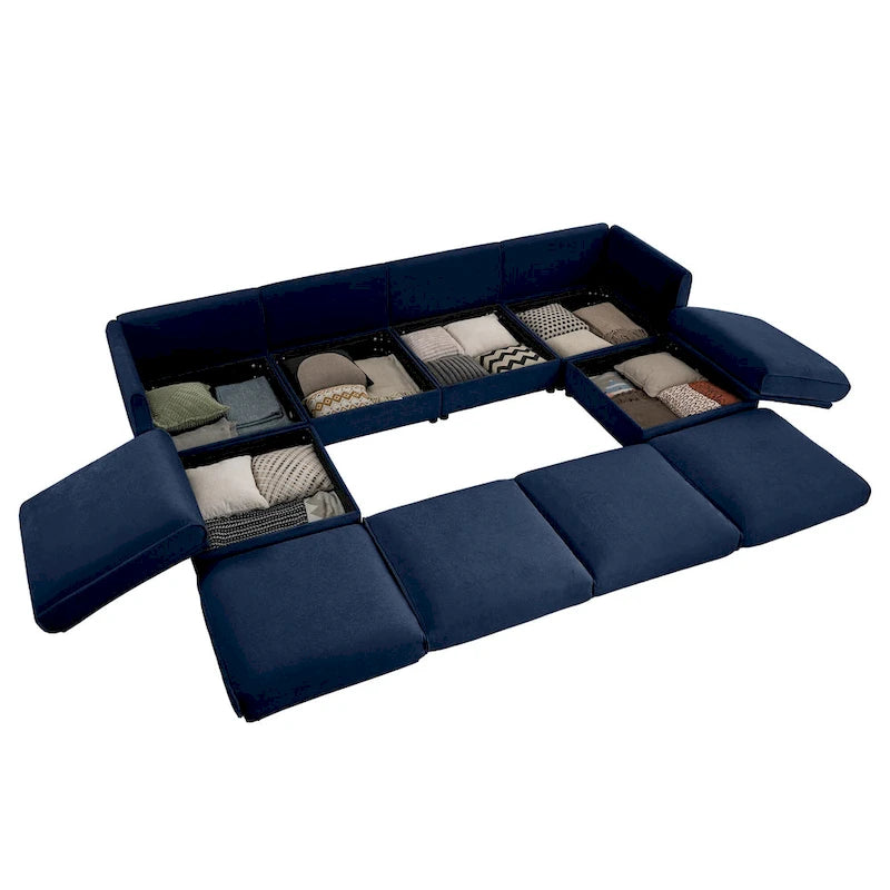 Canapé d'angle modulable en U rembourré en chenille 142,5 po avec rangement, combinaison DIY