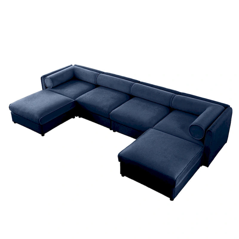 Canapé d'angle modulable en U rembourré en chenille 142,5 po avec rangement, combinaison DIY