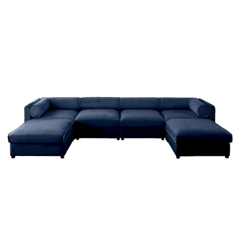 Canapé d'angle modulable en U rembourré en chenille 142,5 po avec rangement, combinaison DIY