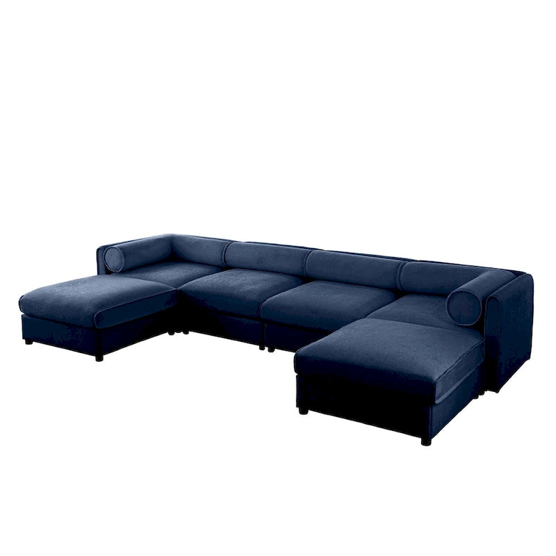 Canapé d'angle modulable en U rembourré en chenille 142,5 po avec rangement, combinaison DIY