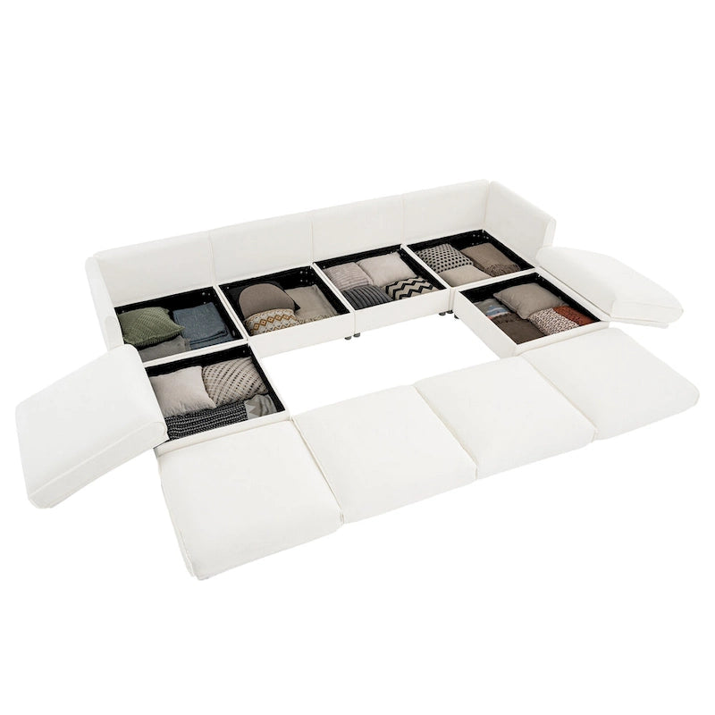 Canapé d'angle modulable en U rembourré en chenille 142,5 po avec rangement, combinaison DIY