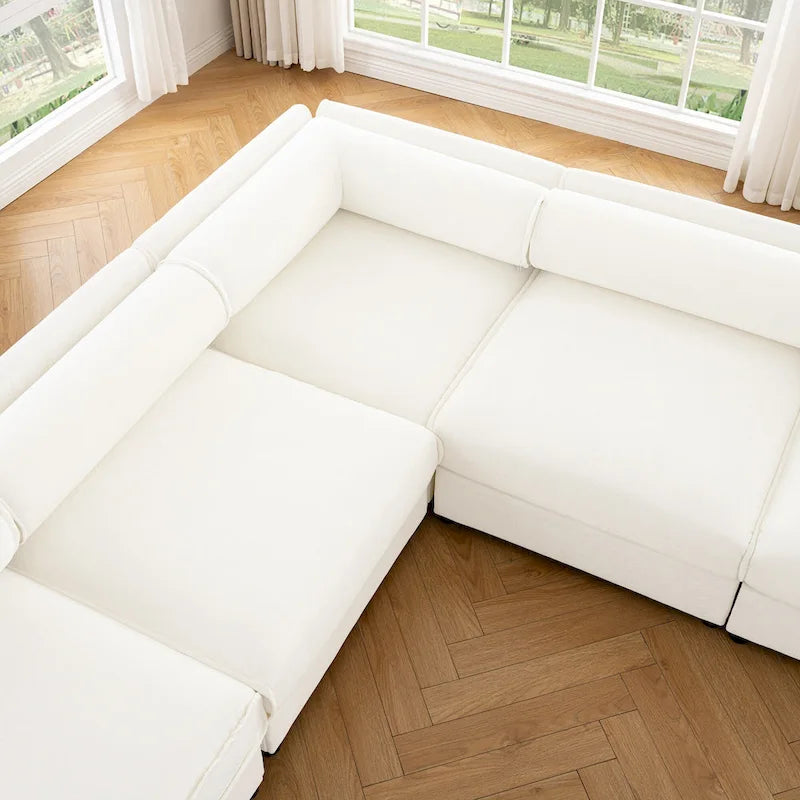 Canapé d'angle modulable en U rembourré en chenille 142,5 po avec rangement, combinaison DIY