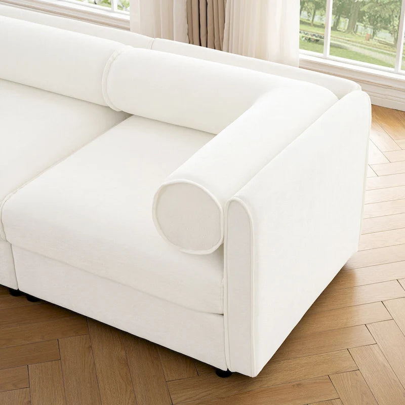 Canapé d'angle modulable en U rembourré en chenille 142,5 po avec rangement, combinaison DIY