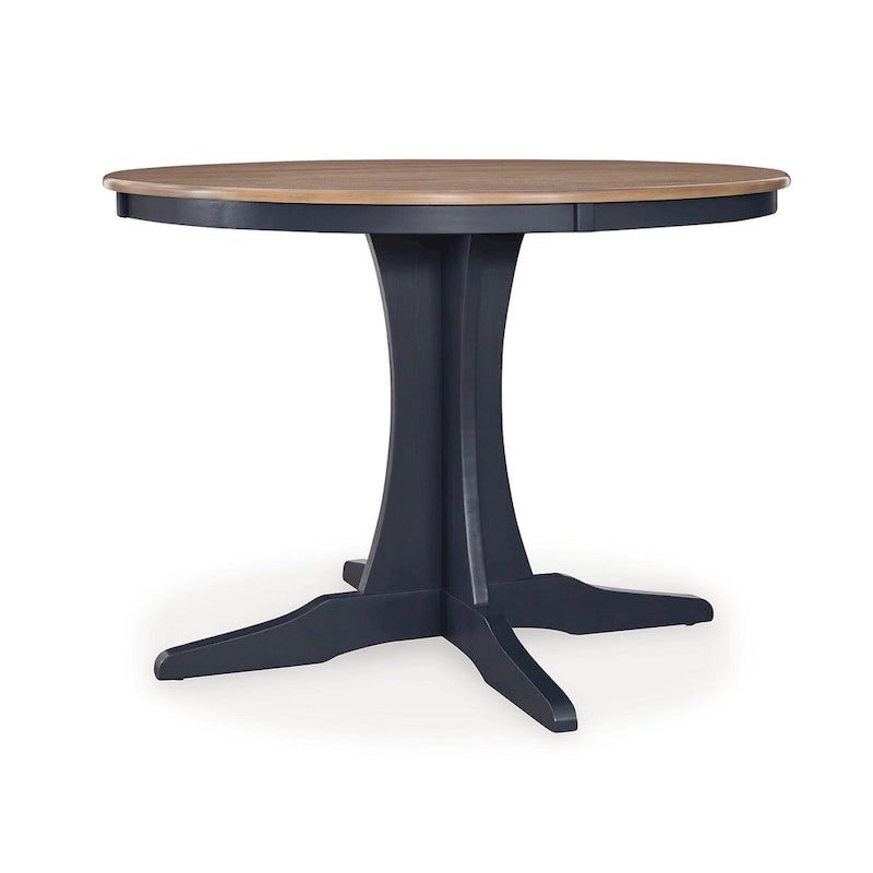 Table à manger Doti, plateau rond marron de 42 pouces, piédestal bleu foncé