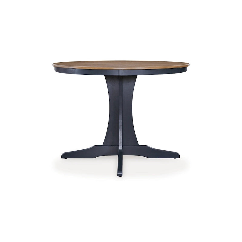 Table à manger Doti, plateau rond marron de 42 pouces, piédestal bleu foncé