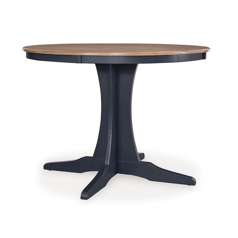 Table à manger Doti, plateau rond marron de 42 pouces, piédestal bleu foncé