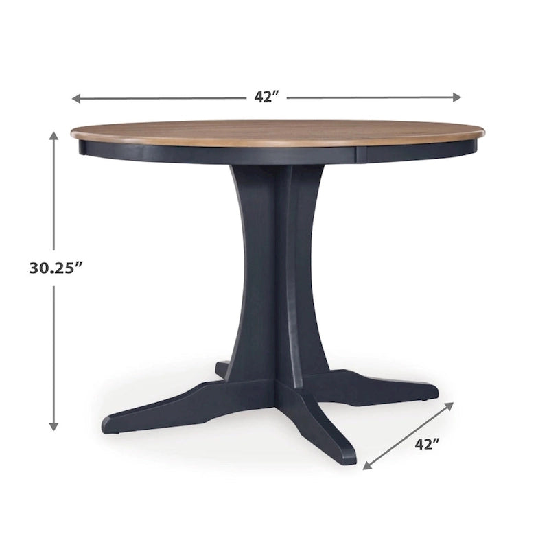 Table à manger Doti, plateau rond marron de 42 pouces, piédestal bleu foncé