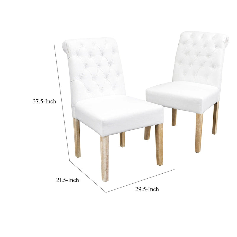 Ensemble de 2 chaises de salle à manger Feni Parsons, dossier capitonné roulé, lin blanc cassé