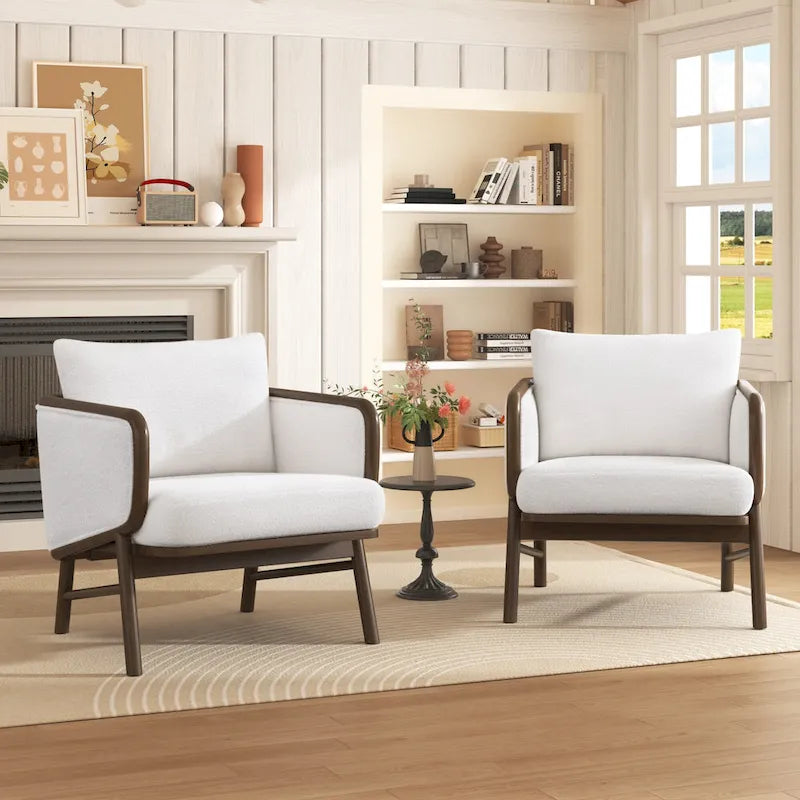 Ensemble de 2 fauteuils d'appoint en tissu sherpa, fauteuil rembourré avec cadre en bois massif