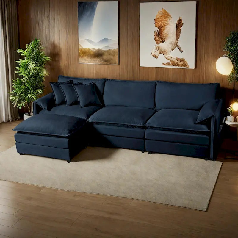 109.45 Canapé sectionnel modulable en L rembourré en chenille avec coussins double épaisseur, combinaison DIY