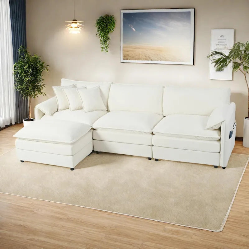 109.45 Canapé sectionnel modulable en L rembourré en chenille avec coussins double épaisseur, combinaison DIY