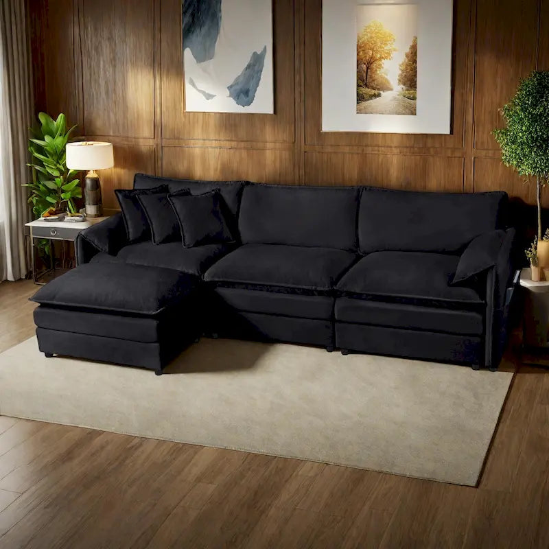 109.45 Canapé sectionnel modulable en L rembourré en chenille avec coussins double épaisseur, combinaison DIY