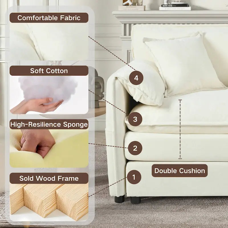 109.45 Canapé sectionnel modulable en L rembourré en chenille avec coussins double épaisseur, combinaison DIY