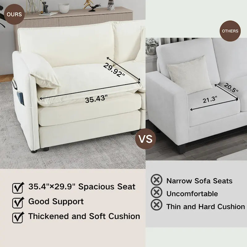 109.45 Canapé sectionnel modulable en L rembourré en chenille avec coussins double épaisseur, combinaison DIY