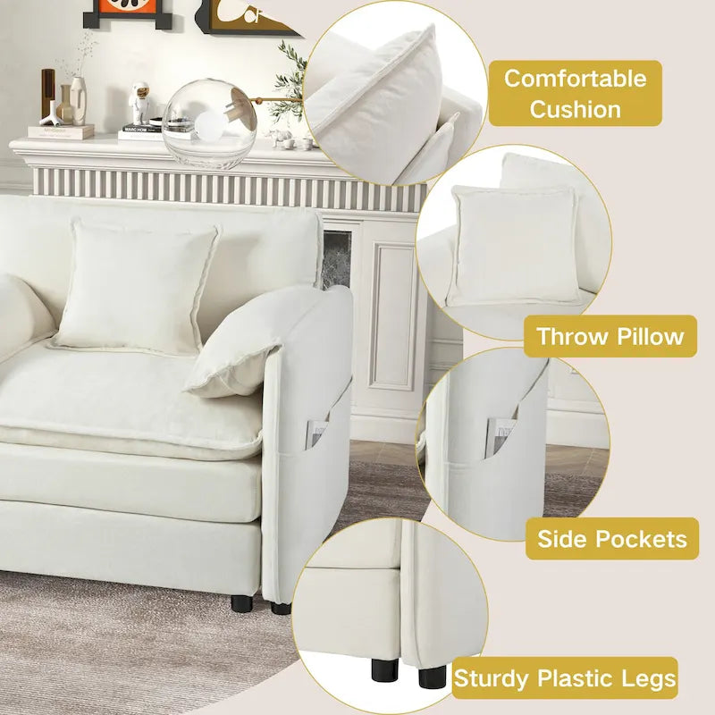 109.45 Canapé sectionnel modulable en L rembourré en chenille avec coussins double épaisseur, combinaison DIY