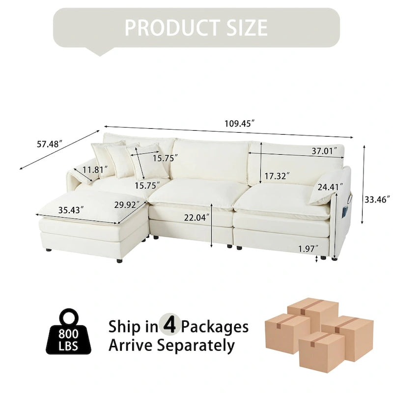 109.45 Canapé sectionnel modulable en L rembourré en chenille avec coussins double épaisseur, combinaison DIY