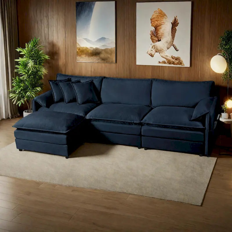 109.45 Canapé sectionnel modulable en L rembourré en chenille avec coussins double épaisseur, combinaison DIY