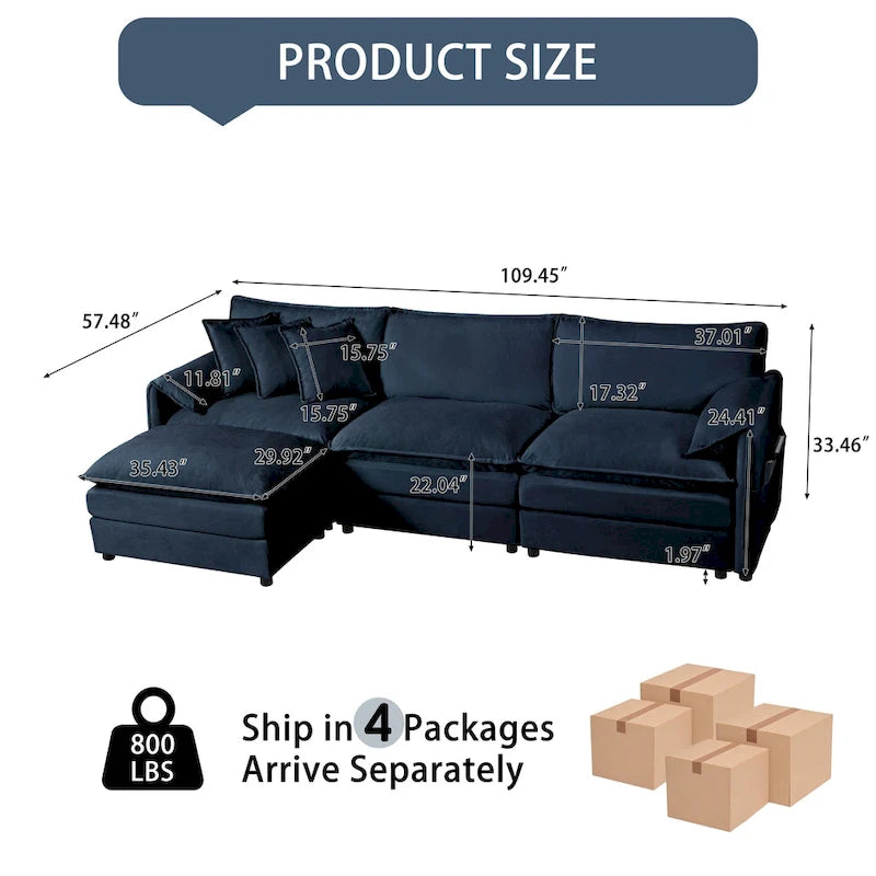 109.45 Canapé sectionnel modulable en L rembourré en chenille avec coussins double épaisseur, combinaison DIY