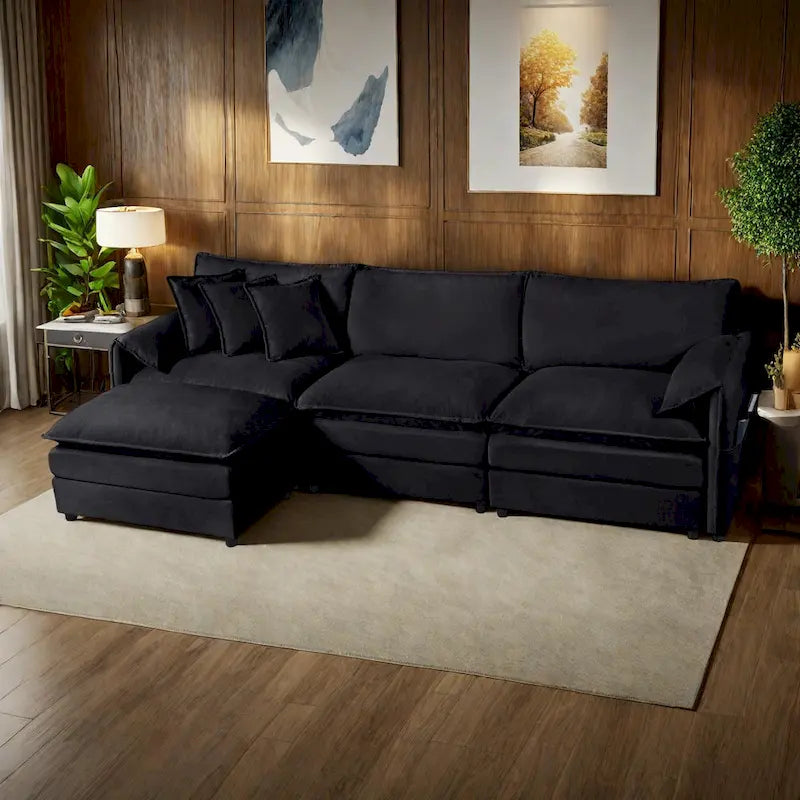 109.45 Canapé sectionnel modulable en L rembourré en chenille avec coussins double épaisseur, combinaison DIY