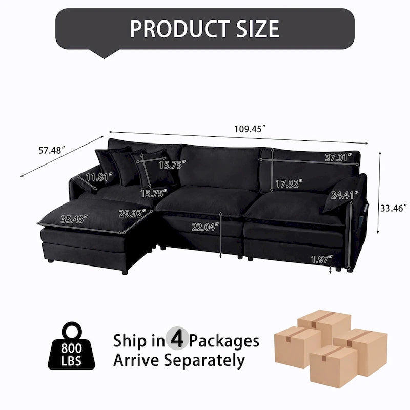 109.45 Canapé sectionnel modulable en L rembourré en chenille avec coussins double épaisseur, combinaison DIY