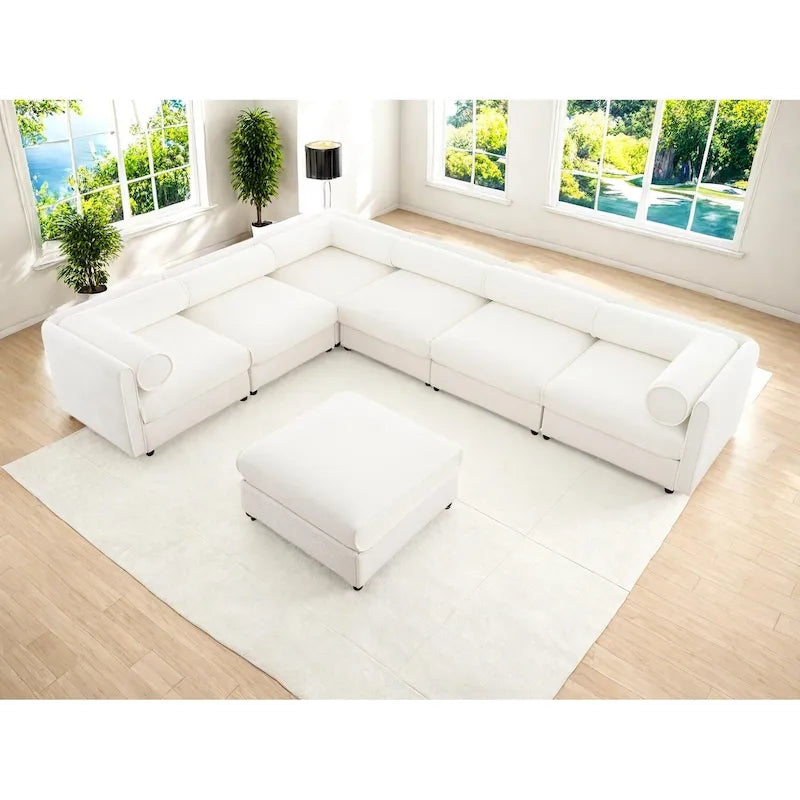 Canapé d'angle modulable 7 places surdimensionné en chenille avec rangement sous l'assise, combinaison DIY