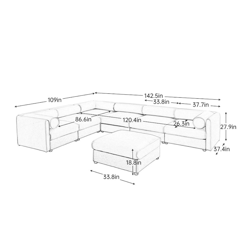 Canapé d'angle modulable 7 places surdimensionné en chenille avec rangement sous l'assise, combinaison DIY