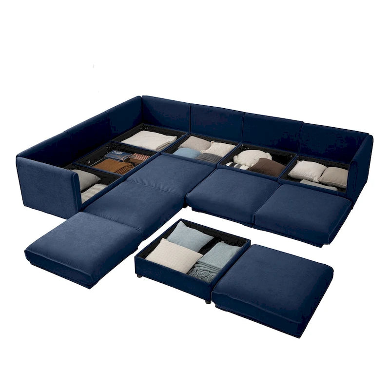 Canapé d'angle modulable 7 places surdimensionné en chenille avec rangement sous l'assise, combinaison DIY