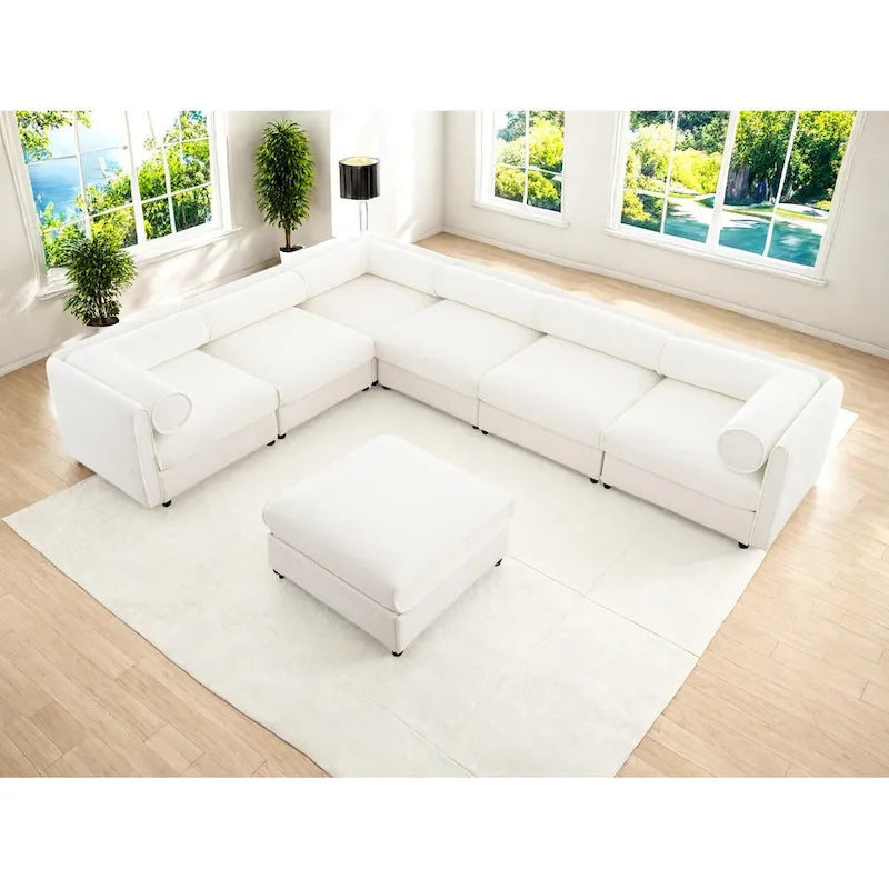 Canapé d'angle modulable 7 places surdimensionné en chenille avec rangement sous l'assise, combinaison DIY