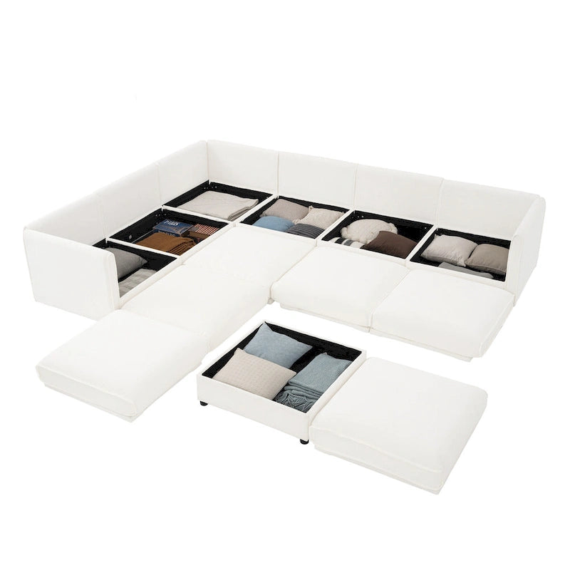 Canapé d'angle modulable 7 places surdimensionné en chenille avec rangement sous l'assise, combinaison DIY