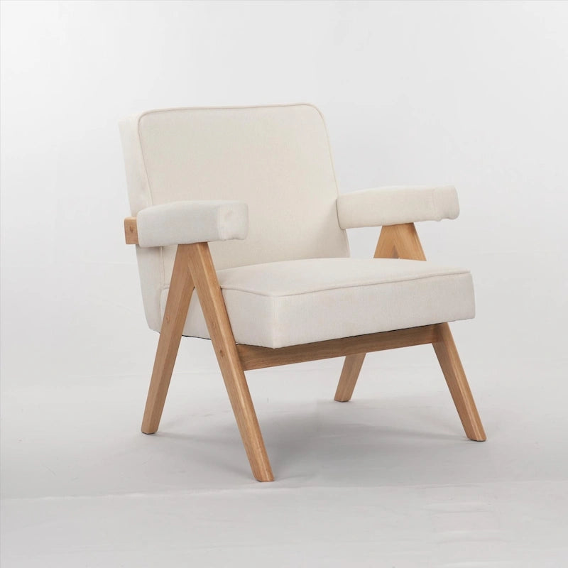 GDFStudio - Fauteuil de détente en bois massif Emery avec coussins et accoudoirs pour salon ou chambre à coucher