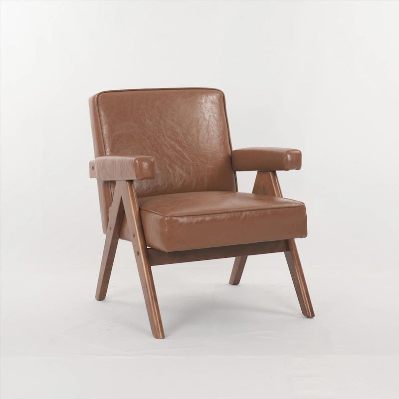 GDFStudio - Fauteuil de détente en bois massif Emery avec coussins et accoudoirs pour salon ou chambre à coucher