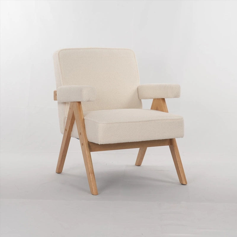 GDFStudio - Fauteuil de détente en bois massif Emery avec coussins et accoudoirs pour salon ou chambre à coucher