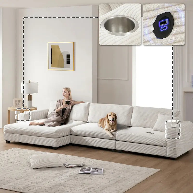 Canapé d'angle surdimensionné en velours côtelé Lalo Modern par GDFStudio