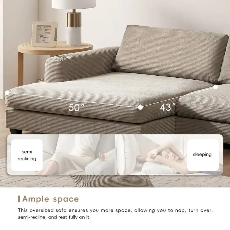 Canapé d'angle surdimensionné en velours côtelé Lalo Modern par GDFStudio