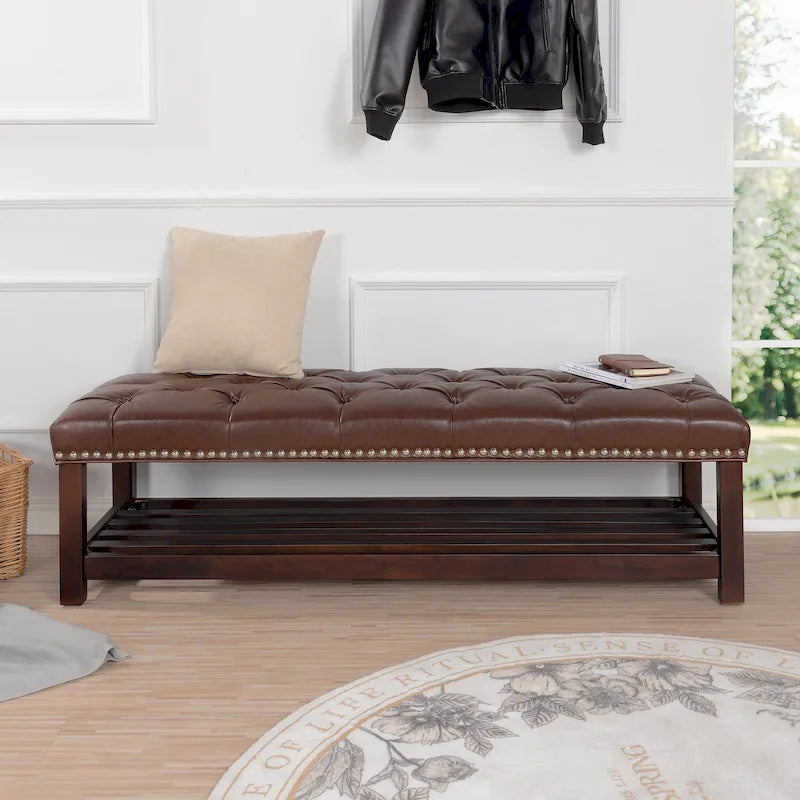 Christopher Knight Home - Banc de bout de lit rembourré Florian touffeté avec garniture cloutée et étagère