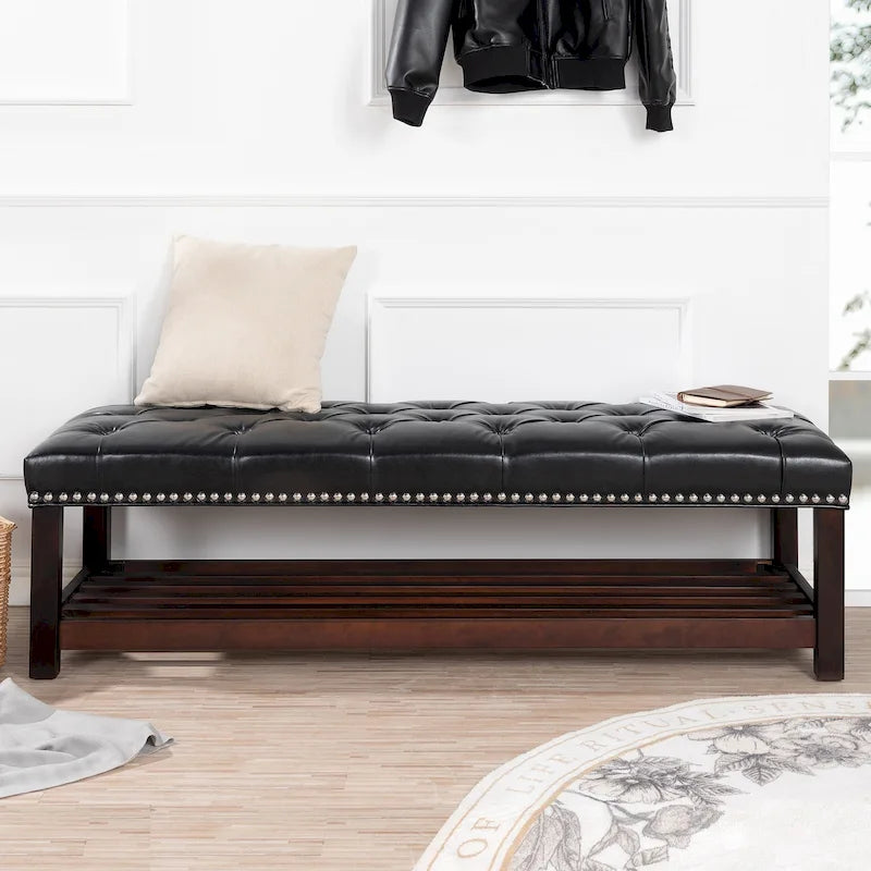Christopher Knight Home - Banc de bout de lit rembourré Florian touffeté avec garniture cloutée et étagère